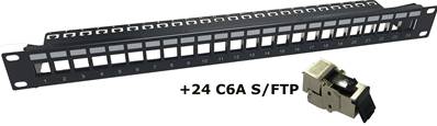 Panneau de brassage 19" 24 ports + 24 embases KX Système Cat. 6A
