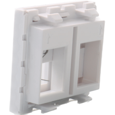 Plastron Incliné 30° 45x45 Mm - 2 Ports RJ45 - Pour Embases Keystone - Goulotte Ou Boîtier Encastrable - 2