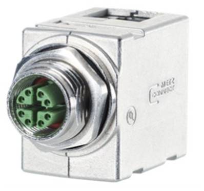 Traversee de cloison armoire elec m12, codage x RJ45 coudee