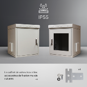 Coffret étanche 12U 600x600 mm IP55 19 pouces avec panneaux latéraux amovibles