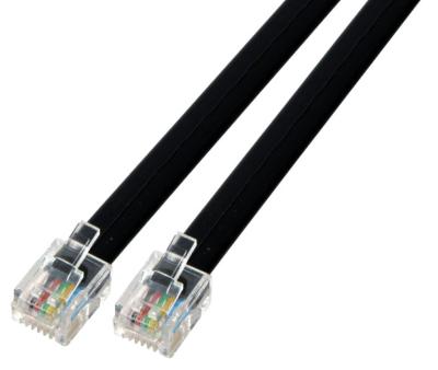 Cordon RJ11/ RJ11 noir 3m cable plat 4 conducteurs