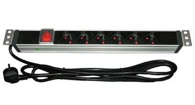 BANDEAU ÉLECTRIQUE 2P+T 1U 19" 6 PC AVEC PARAFOUDRE ET VOYANT