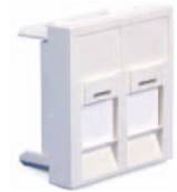 Plastron RJ45. 2 ports. 45x45 droit. accroche keystone