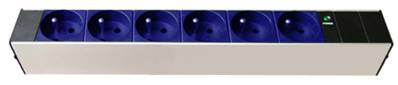 Bandeau secteur 6pc 2p+t 16a bleu avec voyant tension
