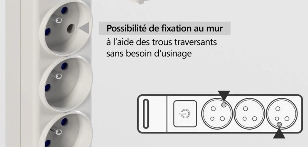 Bloc électrique multiprise 2P+T - Cordon 1,5 m - 3 prises sans interrupteur  - Dhome