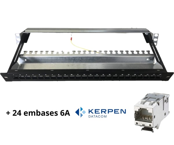 Panneau de brassage coulissant 19" 24 ports + 24 embases Kerpen Cat. 6A