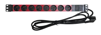 Bandeau électrique 2p+t 1u 19" 8 pc sans interrupt. rouge