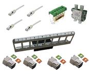 Kit com 4 cordons cat.6a + 4 embases RJ45 + bornier/terre + rep.tv avec support