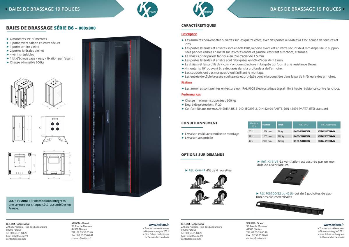 Baie de Brassage 42U 800x800 mm - Noire - Charge 600 kg