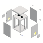 Coffret étanche 12U 600x600 mm IP55 19 pouces avec panneaux latéraux amovibles