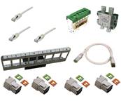 Kit com 3 cordons cat.6a + 4 RJ45 + bornier/terre + rep.tv + 1 cordon tv/RJ45 avec support