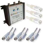 Kit ampli/rep RJ45 tv-tnt-sat 3 cordons RJ45 + 3 tv/RJ45