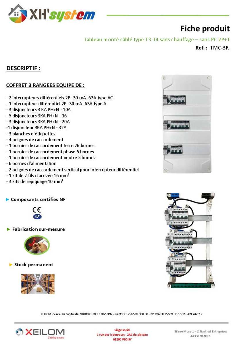 Tableau électrique pré équipé T3 - T4 sans chauffage