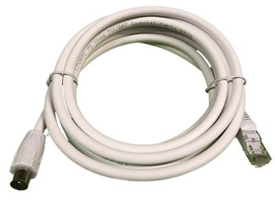 Cordon RJ45/tv (fiche 9,52mm) blanc lg: 2,5m 7-8