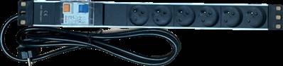 Bandeau élec. 2p+t 1u 19" 6 pc disjonc. diff +neutre 16a 30ma